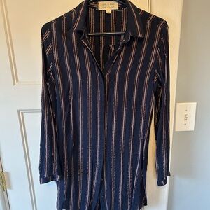 Cloth & Stone Navy and Pink Striped Button Down Shirtdress